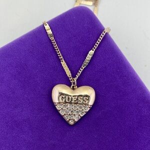 💛 GUESS Signature Heart Charm Necklace | Gold Plated Crystal Pave Heart